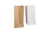 "Two upright paper bags, one brown and one white, display a simple yet effective choice for packaging."