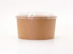 "Wide brown paper food container with a transparent lid, representing JC Packaging Dubai's sleek packaging solutions at www.jcpackagingdubai.com."