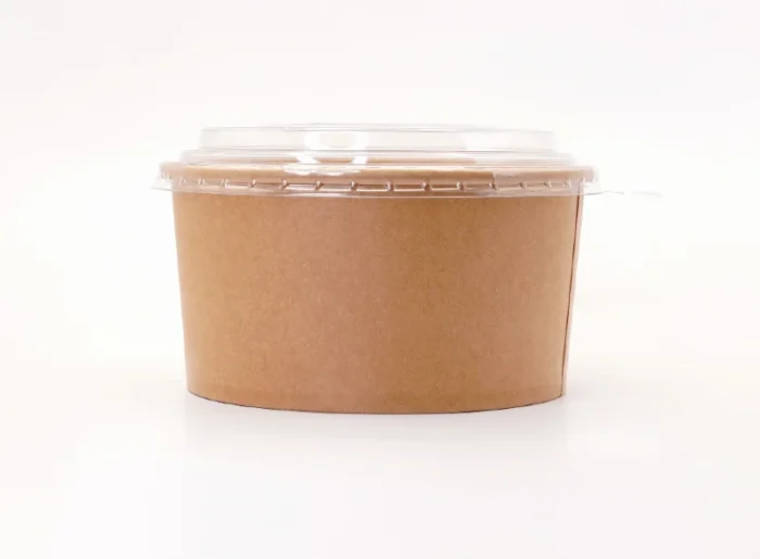 "Wide brown paper food container with a transparent lid, representing JC Packaging Dubai's sleek packaging solutions at www.jcpackagingdubai.com."