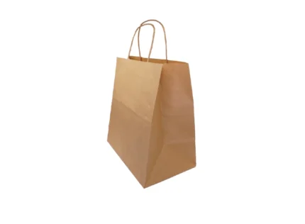 "Brown kraft paper shopping bag with twisted handles, embodying sustainable packaging solutions from www.jcpackagingdubai.com."