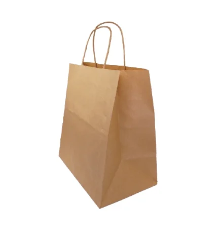 "Brown kraft paper shopping bag with twisted handles, embodying sustainable packaging solutions from www.jcpackagingdubai.com."