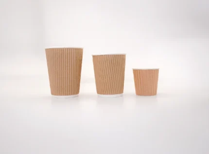 "Three different sizes of kraft ripple wall paper cups, offering an eco-friendly solution to beverage service from www.jcpackagingdubai.com."