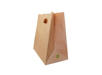 "Stylish brown paper shopping bag with a unique hexagonal pattern and 'I am eco' label, part of the sustainable line at www.jcpackagingdubai.com."