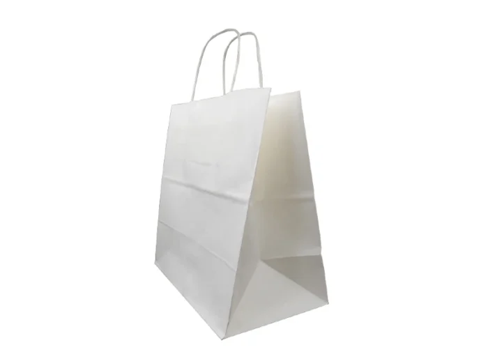 "White paper shopping bag with twine handles, offering a blend of simplicity and sophistication from www.jcpackagingdubai.com."