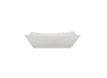 "Two white paper boat trays, perfect for stylish and clean snacking, available at www.jcpackagingdubai.com."