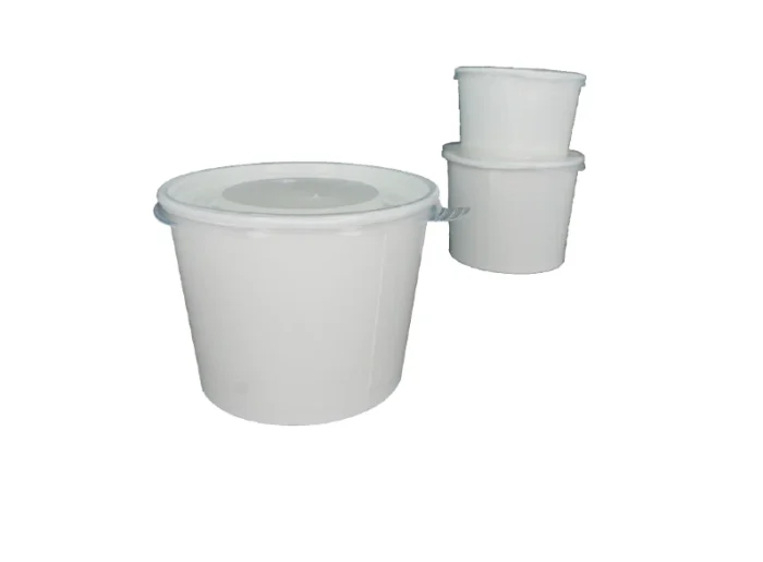 "White plastic containers with secure lids for food storage and packaging - www.jcpackagingdubai.com"