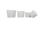 "Lineup of white paper soup bowls in different sizes, highlighting the variety offered by JC Packaging Dubai at www.jcpackagingdubai.com."