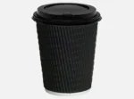 "Black ripple coffee cup with lid for hot beverages - packaging by www.jcpackagingdubai.com"