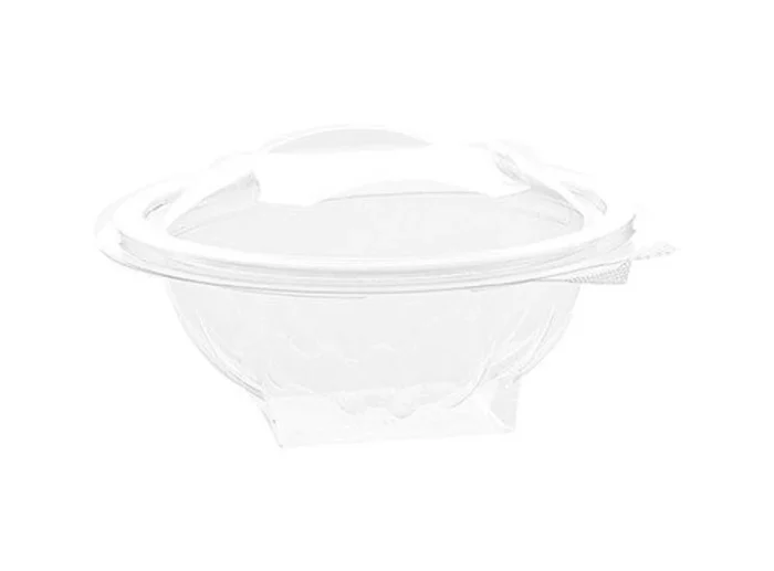 "Clear hinged salad bowl with flower design from JC Packaging Dubai"