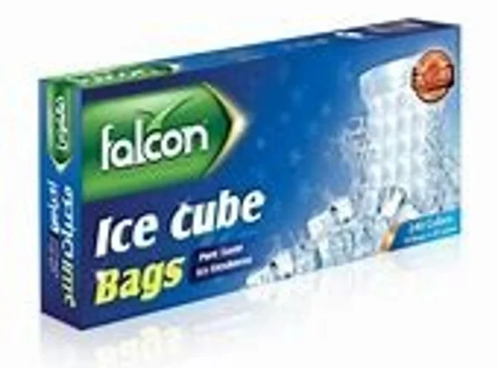 "Falcon ice cube bags packaging featuring biodegradable materials, emphasizing eco-friendly storage solutions."